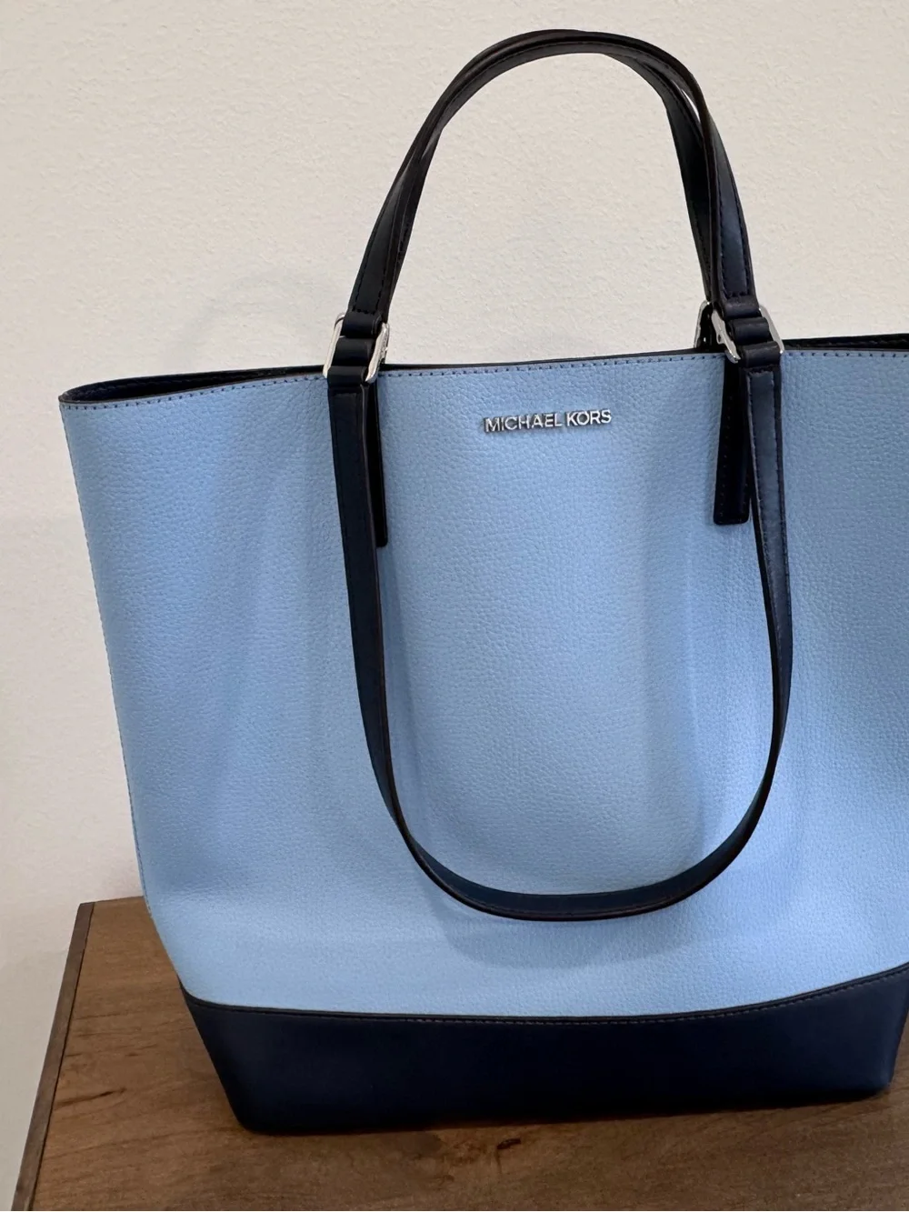 Michael Kohrs Two-Tone Light Blue and navy Tote Bag